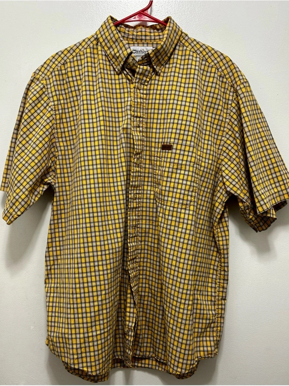 Carhartt Yellow and Black Plaid‎ Short-Sleeve Button-Down Shirt